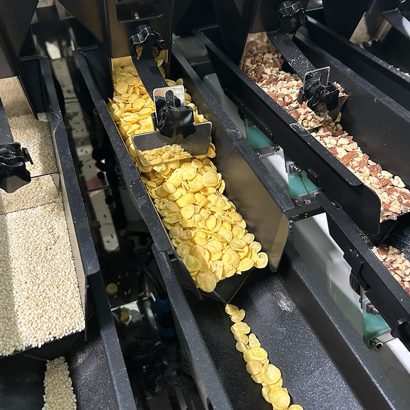 지퍼백 도이팩 파우치 포장을 위한 멀티헤드 계량기 및 선형 계량기가 장착된 멀티 재료 2.5kg 펫 푸드 포장기