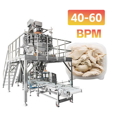 All-in-One Automated Tray Denesting & Filling Line with High-Precision Screw Multihead Weigher for Sticky Meat